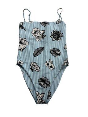 Blue & White Floral One-Piece Swimsuit XS Adjustable Straps
